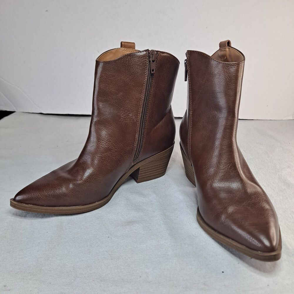 Universal Thread Marlow Booties Womens 6.5 Brown Faux Leather Pointed Toe